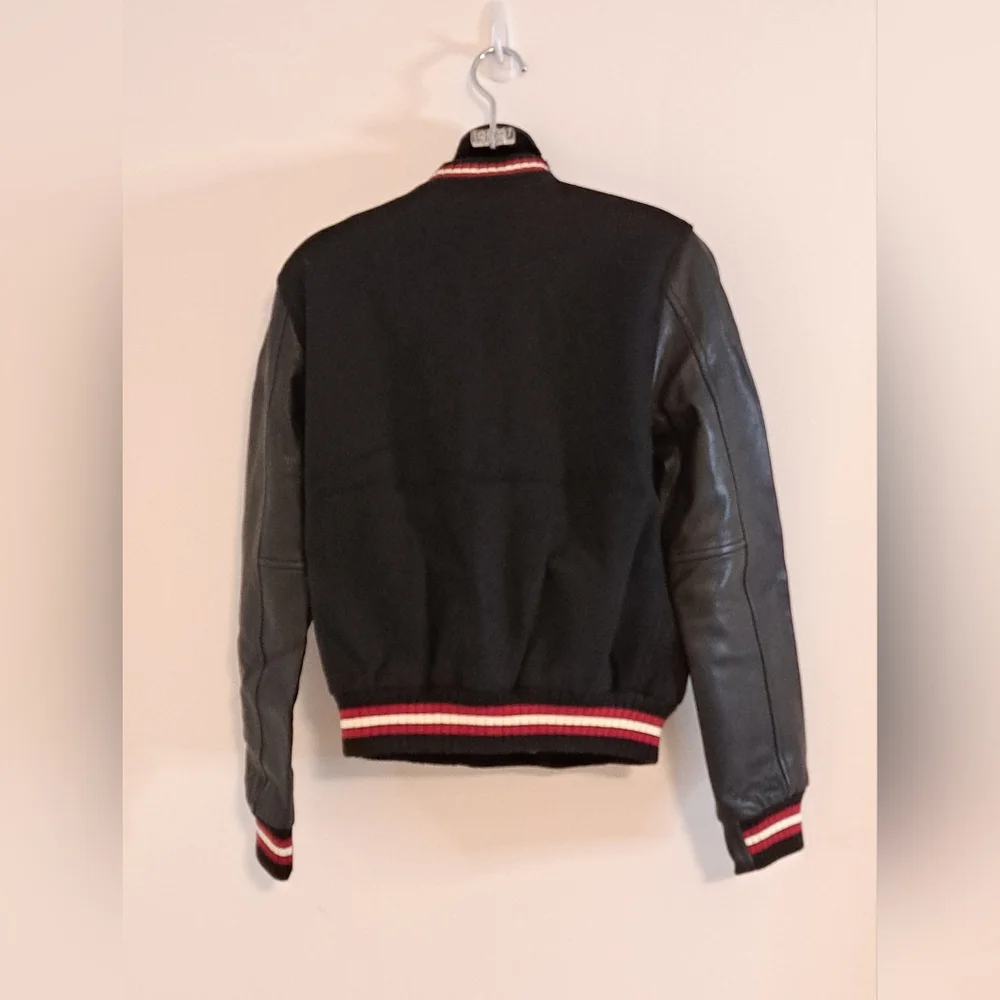 Coach Black Varsity Jacket with Athletic Stripe Accents Misses Size Small